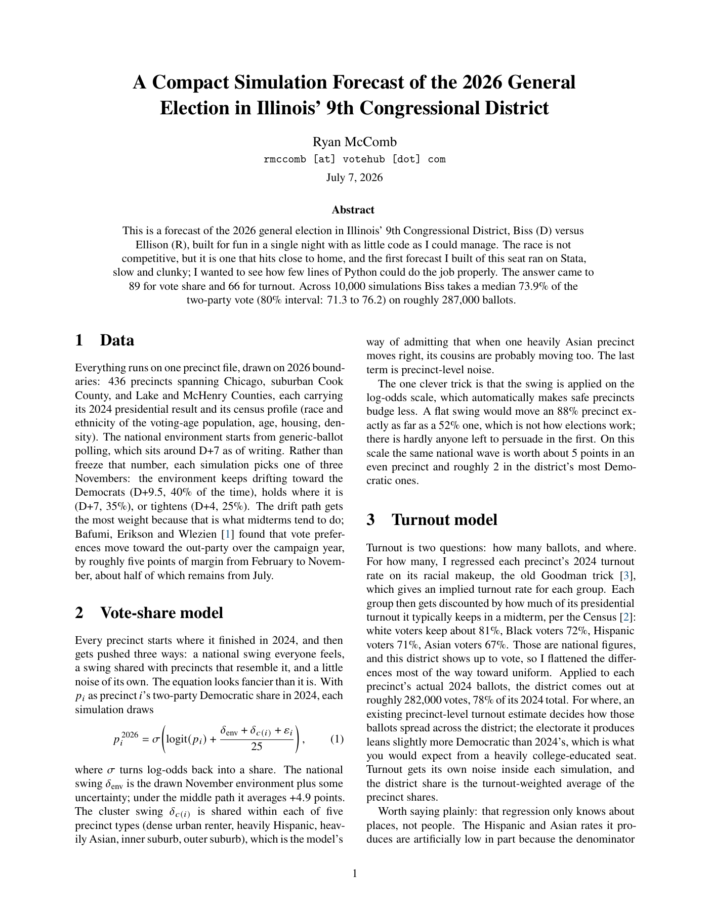 Page one of the methods note: abstract, data, and the vote-share model